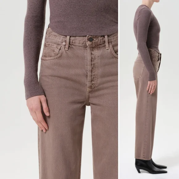 Agolde Ren Jeans Ceramic 27 Tan Brown Wide Leg High Rise Ankle Jean Copper Pants